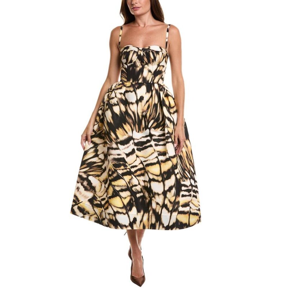 Oscar De La Renta Womens  Sleeveless Bustier Detail Butterfly Silk-Lined Midi